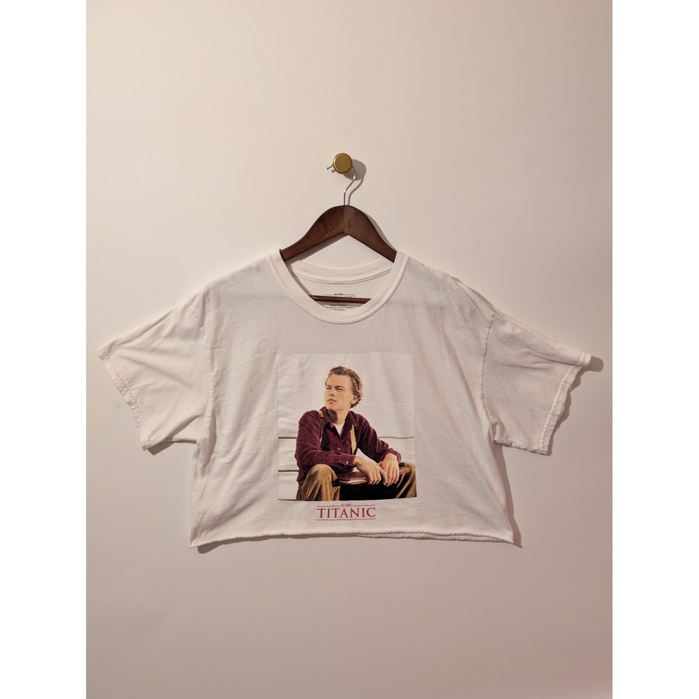 Titanic Movie Graphic Crop Top Womens M/L White Good Cutoff Jack Dawson Y2K 90s